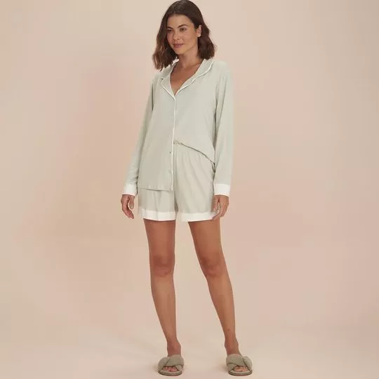 Short Doll Com Recortes- Verde Claro & Off White- Anna Kock Sleepwear