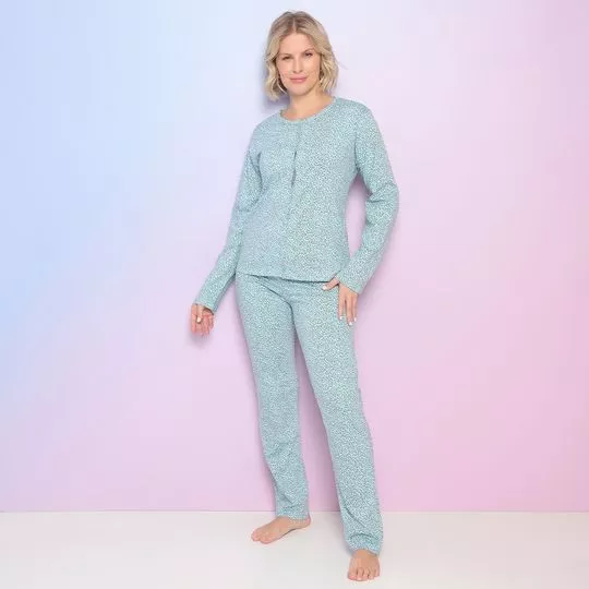 Pijama Animal Print- Azul Claro & Marrom Claro- Sonhatto