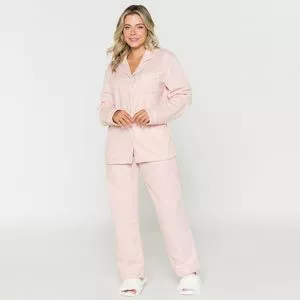 Pijama Com Bolso<BR>- Rosa Claro & Branco<BR>- Anna Kock Sleepwear