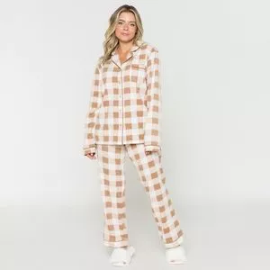 Pijama Com Bolso<BR>- Off White & Marrom<BR>- Anna Kock Sleepwear