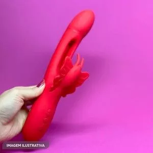 Vibrador Rabbit Butterfly<BR>- Vermelho<BR>- Ø5,9x25,3cm<BR>- Désir Atelier