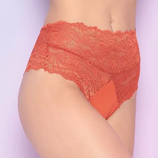 Calcinha Hot Pant Em Renda- Laranja- Bonjour