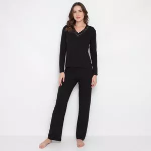 Pijama Com Renda<BR>- Preto<BR>- Bonjour