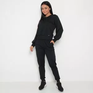 Conjunto De Blusão & Calça Jogger Liso<BR>- Preto