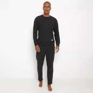 Conjunto De Blusão & Calça Reta<BR>- Preto