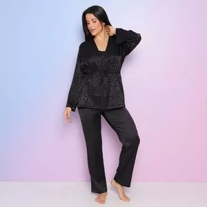 Conjunto De Regata, Cardigan & Calça Reta<BR>- Preto