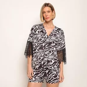 Short Doll Animal Print<BR>- Branco & Preto