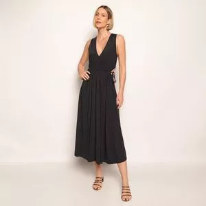 Vestido Midi Liso<BR>- Preto