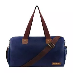 Bolsa De Viagem<BR>- Azul Marinho & Marrom<BR>- 25,5x43x17,5cm