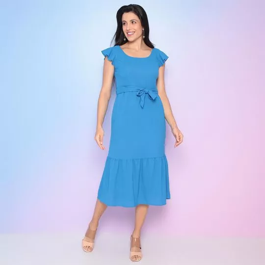 Vestido Midi Com Amarração- Azul