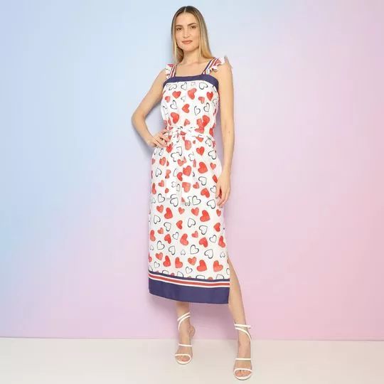 Vestido Midi Corações- Branco & Vermelho