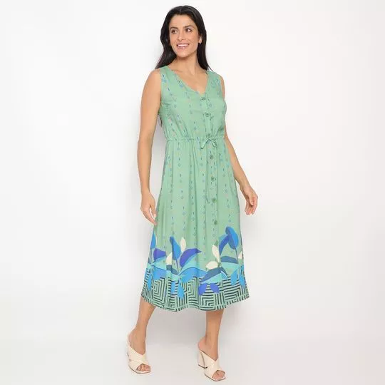 Chemise Midi Floral- Verde Claro & Azul