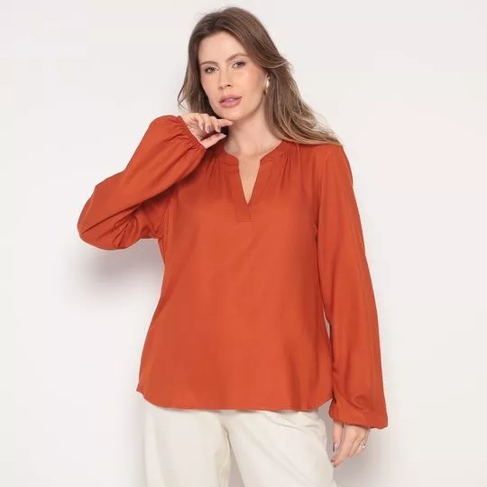 Blusa Com Franzidos- Laranja Escuro