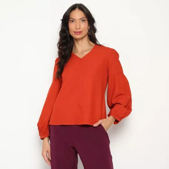 Blusa Com Franzidos- Laranja