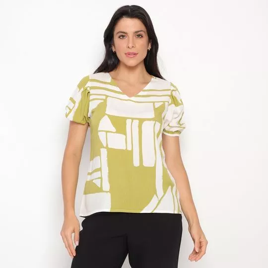 Blusa Abstrata- Verde Limão & Off White