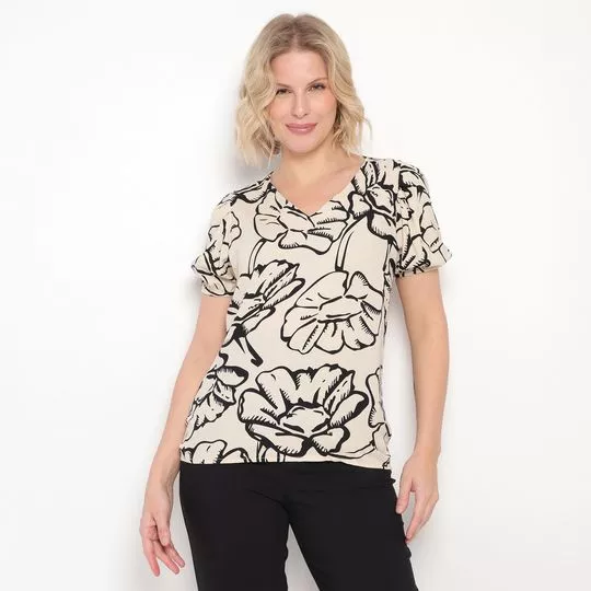 Blusa Floral- Bege Claro & Preta