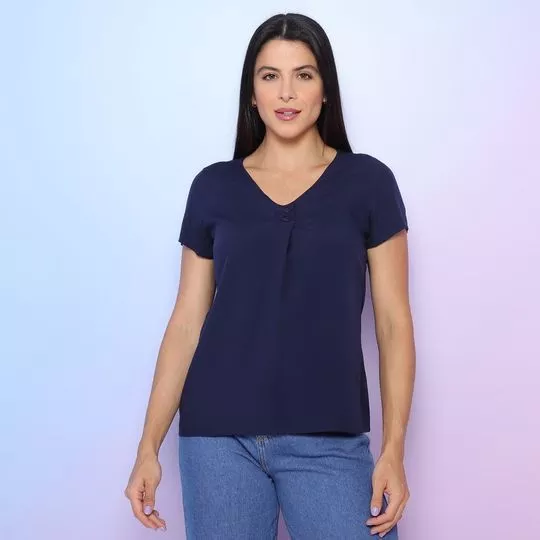 Blusa Com Recortes- Azul Marinho