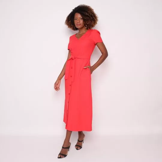 Vestido Midi Com Amarração- Coral