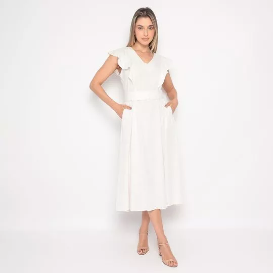 Vestido Midi Com Babado- Branco