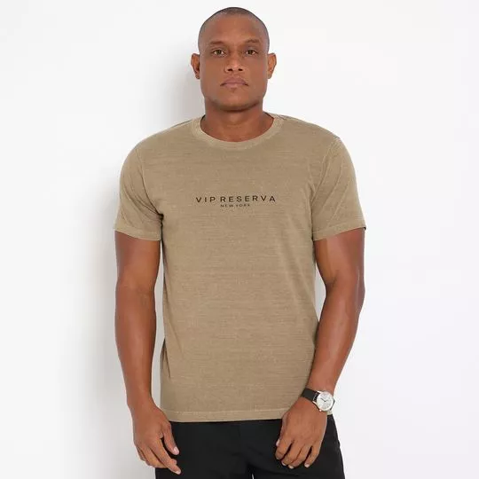 Camiseta Com Inscrições- Bege & Preta