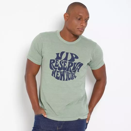 Camiseta Com Inscrições- Verde Claro & Azul Marinho