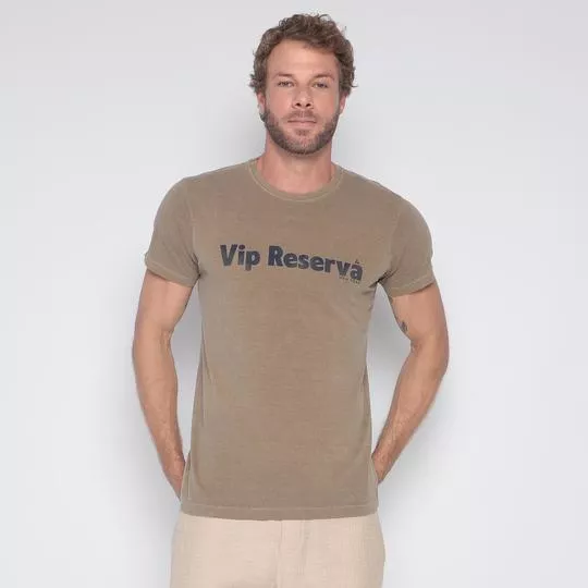 Camiseta Estonada Vip Reserva®- Marrom Claro & Azul Marinho