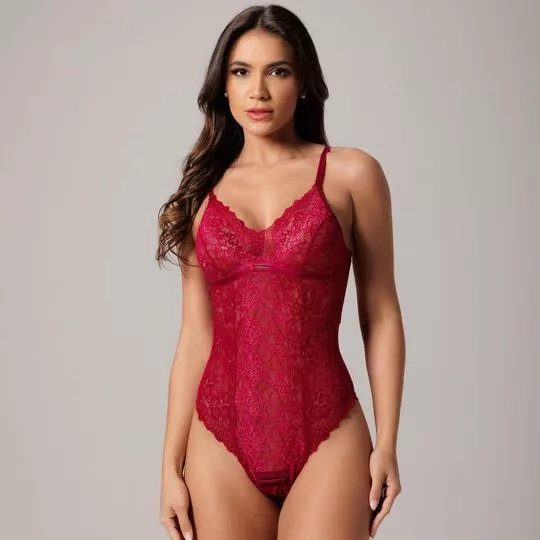 Body Em Renda- Rosa Escuro- Santa Passion