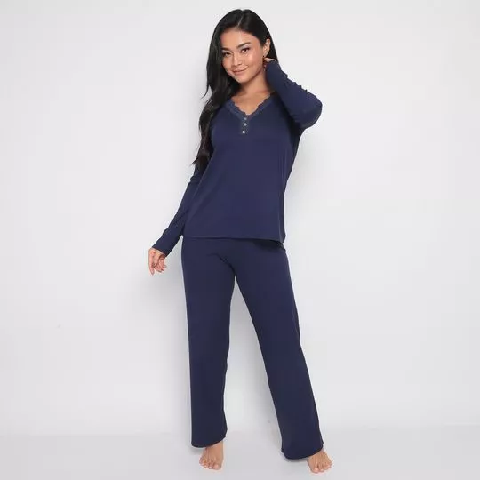 Pijama Com Renda- Azul Marinho