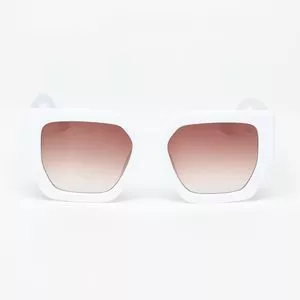 Óculos De Sol Quadrado<BR>- Branco & Marrom Escuro