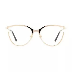 Armação Arredondada Para Óculos De Grau<BR>- Dourada & Preta<BR>- Carolina Herrera