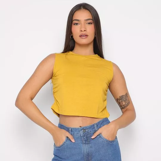 Cropped Com Franzidos- Amarelo Escuro