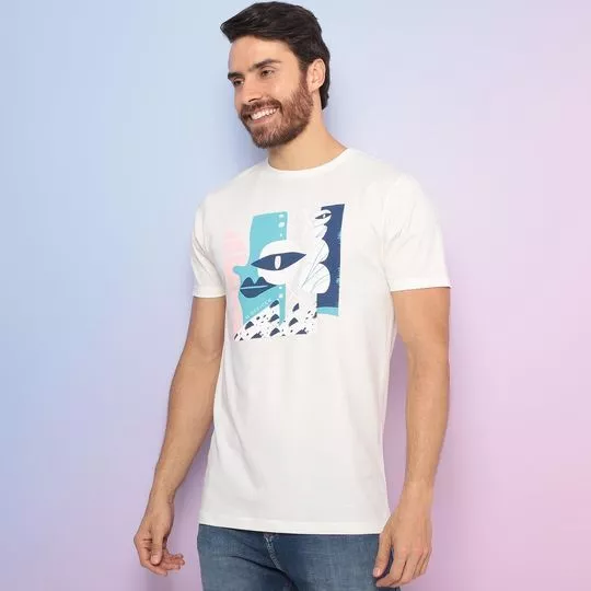 Camiseta Com Recortes- Branca & Azul Claro