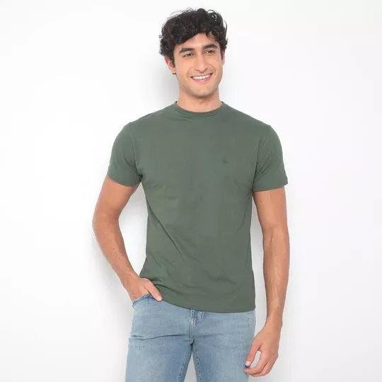 Camiseta Com Bordado- Verde Militar