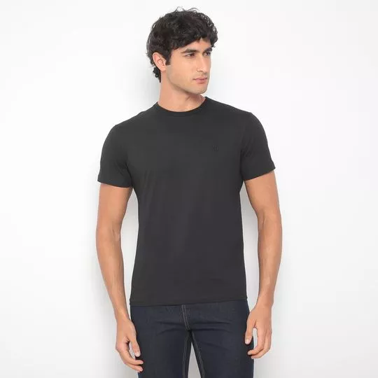 Camiseta Com Bordado- Preta