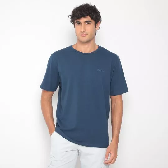 Camiseta Com Bordado- Azul Marinho