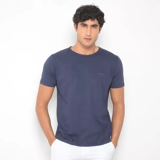 Camiseta Com Bordado- Azul Marinho