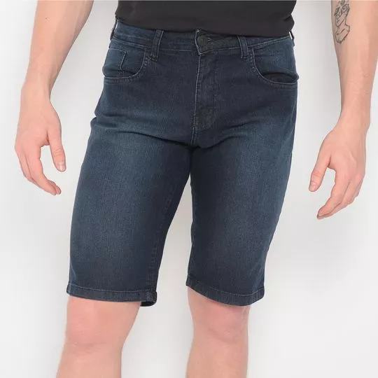 Bermuda Jeans Com Recortes- Azul Escuro