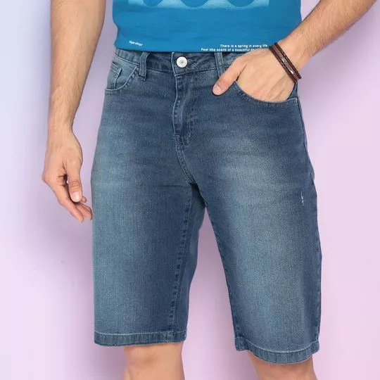 Bermuda Jeans Estonada- Azul Escuro