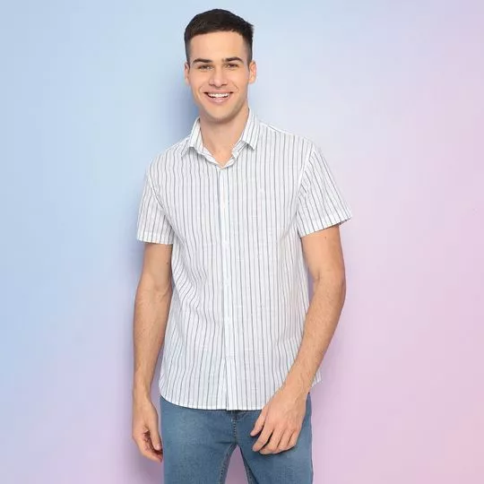 Camisa Comfort Listrada- Branca & Azul