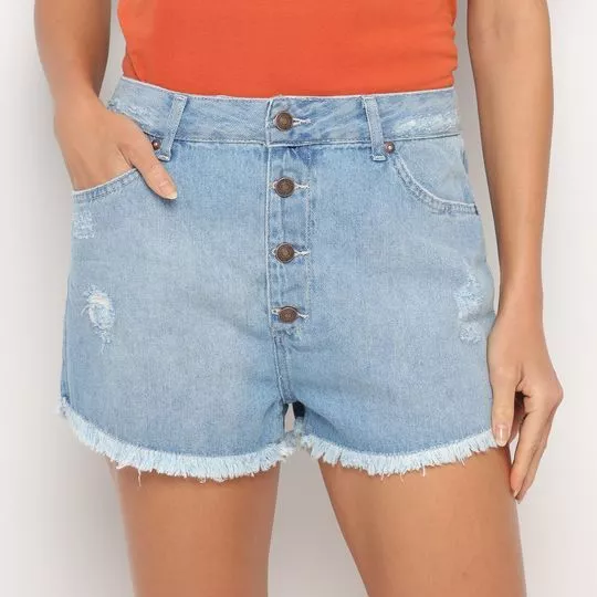 Short Jeans Com Bolsos- Azul