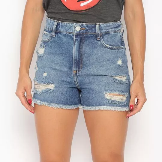 Short Jeans Com Destroyed- Azul