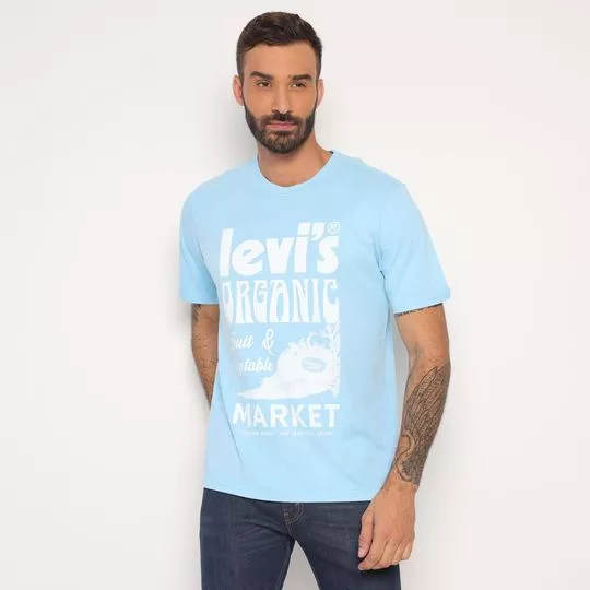 Camiseta Com Inscrição- Azul Claro & Branca