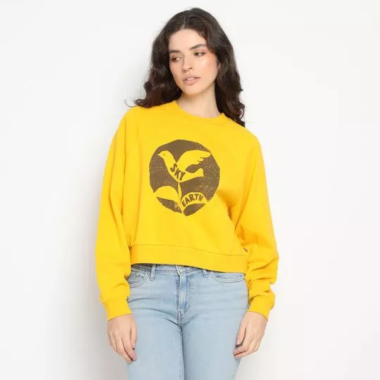 Blusão Cropped Pássaro- Amarelo