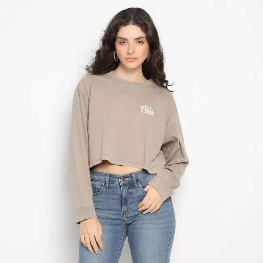 Blusão Cropped Reese- Bege Escuro & Branco