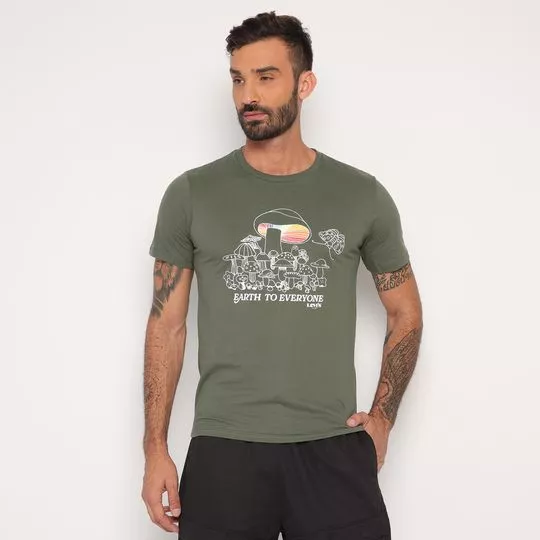 Camiseta Cogumelos- Verde Escuro & Branca