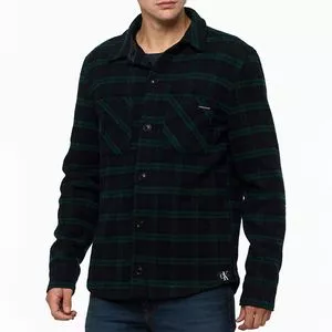 Camisa Xadrez Em Lã<BR>- Preta & Verde Escuro
