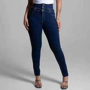 Calça Jeans Skinny Com Recortes<BR>- Azul Escuro