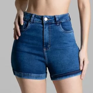 Short Jeans Com Recortes<BR>- Azul