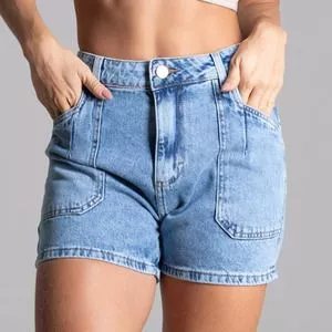 Short Jeans Com Recortes<BR>- Azul Claro