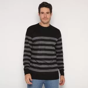 Suéter Listrado<BR>- Preto & Cinza Escuro